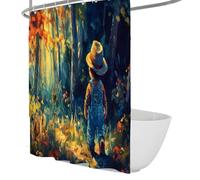 Forest Walk Shower Curtain Child in Golden Hat Bath Curtain Vibrant Fall Colors Bathtub Curtains for Whimsical Outdoor Bathroom Decor 90 x 180 cm