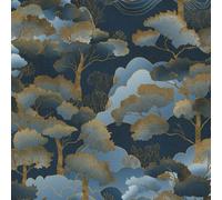 Golden Grove Vinyl Wallpaper Elle Decoration Trees Navy Blue Gold 10448-08