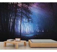 Forest Wallpaper Tree Landscape Girl Wallpaper Purple and Blue Misty Forest Wall Paper Mural Natural Landscape Wall Paper for Living Room Bedroom Sofa Tv Background Large Mural Poster 350X256cm