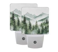Forest Watercolour Night Light 2 Pack Plug in Wall with Dusk to Dawn Sensor Led Lamp for Women Men Night Lights Plug in Wall Decor for Bedroom Kitchen Corridor, 0.5W