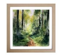 Forest Watercolour No.2 Framed Print | 18x18 Inch Oak Framed Wall Art | Ready to Hang | Modern Landscape Picture | Living Room Bedroom Lounge Office