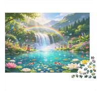 Forest Waterfall 1000 Piece Jigsaw Puzzle Paper for Adults Rainbow Lake Nature Scene Mindfulness Family Decoration Gift 70x50cm/1000pcs