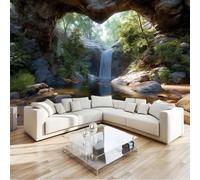 Forest Waterfall Landscape Stream Trees Wall Mural 200 x 140 cm Black Non-Woven Photo Wallpaper, Large Wall Covering for Living Room & Bedroom, Paste the Wall