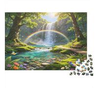 Forest Waterfall Rainbow 1000 Piece Jigsaw Puzzle Paper for Adults Tranquil Nature Scene Puzzle Game for Family Focus Relax Home Decor Gift 70x50cm/1000pcs