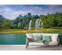 Forest Waterfall Wall Mural, Self Adhesive Wallpaper Peel and Stick, Nature Jungle Home Decor Photo Wallpaper, Silk Cloth Wall Sticker for Living Room & Bedroom, 350x256 cm - N-832
