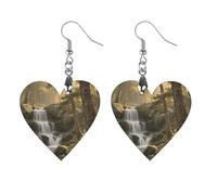 Forest Waterfall Wooden Earrings Lightweight Geometric Pendant Vintage Jewelry for Women Gift, Boho Wood Earrings for Daily & Special Occasions, Circular, Wood, wood