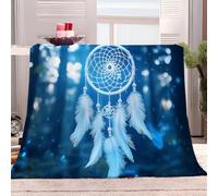 Forest White Dream Catcher Fluffy Blanket Blue Fleece Blanket for Bed Couch and Sofa Soft Fluffy Print Blanket for Outdoor Travel, Bedroom living Room 130x150 cm