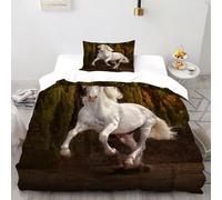 Forest White Horse Bedding Set Theme Bedspread Animal Themes Wildlife Duvet Cover Set Microfiber Comforter Cover Universal for All Seasons Pillowcase Single(135x200cm)
