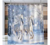 Forest White Horse Shower Curtain 180 * 200cm, Animal Realism Bathroom Curtain, Waterproof Polyester Fabric Bath Curtains with Hooks for Bathtub Hotel, White