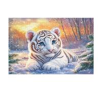 Forest White Tiger Cub 1000 Piece Pack Classic Jigsaw Puzzle Couple Puzzle Partners Ultra Difficult Wall Decor Easter New Year Paperboard Material 1000 PCS