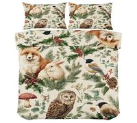 Forest Wild Animal Duvet Cover King Size - Rustic Lodge Bedding Sets - Owl Fox Rabbit Duvet Cover Set 3 Piece - Soft Microfiber Reversible Bedding, 2 Pillowcases & Zipper Closure, 230x220 Xo529