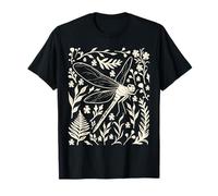 Forest Wild Dragonfly Linocut Nature Lino Print Folk Art T-Shirt
