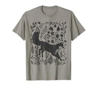 Forest Wild Fox Linocut Nature Lino Print Folk Art Forest T-Shirt