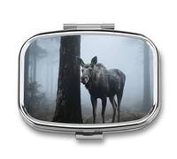 Forest Wilderness Animal Pill Box 2 Compartment Square Metal Pill Organizer Portable Mini Travel Medicine Case with Mirror Cute Medicine Container Holder for Pocket Purse