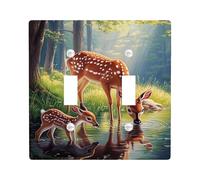 Forest Wildlife Light Switch Cover Plates/Outlet Covers, Brown Deer and Fawn Scene for Nature Lovers, Thermoplastic Wall Plates, Standard Size Double Toggle