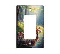 Forest Wildlife Light Switch Cover Plates/Outlet Covers, Brown Deer and Fawn Scene for Nature Lovers, Thermoplastic Wall Plates, Standard Size Single Rocker