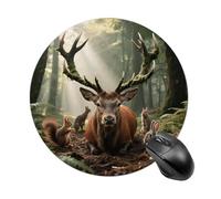 Forest Wildlife Round Mouse Pad 7.8 Inch, Portable Gaming Mouse Mat with Non-Slip Rubber Base & Smooth Surface, Waterproof Mousepad for PC, Laptop, Computer, Office, Home
