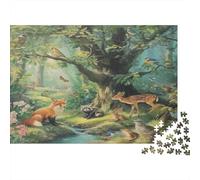 Forest Wildlife Scene-Nature Illustration Style 1000 Piece Jigsaw Puzzles for Adults in Vibrant Colours Colourful Jigsaws Forest Creatures As An Aesthetic Jigsaw Puzzle for Home Decor Puzzle 38x26cm/1