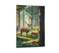 Forest Wildlife Wall Art, 12x18inch(30x45cm) Vertical Canvas Wall Art Prints, Modern Home Hanging Decor for Living Room, Bedroom, Office, Framed/Unframed, Frame-style
