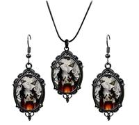 Forest Witch Halloween Jewelry Set, Gothic Necklace and Earrings Set, Glass Material, Dark Witch Theme, Halloween Costume Party Accessories (F)