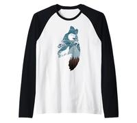 Forest with Full-Moon and Cliff of Silhouette Howling Wolf Raglan Baseball Tee