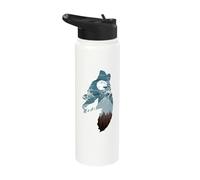 Forest with Full-Moon and Cliff of Silhouette Howling Wolf Stainless Steel Insulated Water Bottle