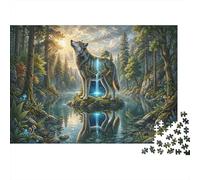 Forest Wolf 1000 Piece Puzzle Lake Island for Relaxation First-Time Jigsaw Users Memory Improvement Small Gift Idea 70x50cm/1000pcs