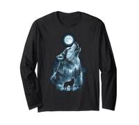 Forest Wolf Howling Under Full Moon Design Long Sleeve T-Shirt