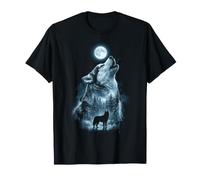 Forest Wolf Howling Under Full Moon Design T-Shirt