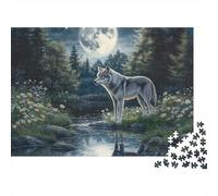 Forest Wolf Jigsaw Puzzle for Adults 1000 Piece Jigsaw Puzzle Night Stream Scene Paper Puzzle Relaxation Home Decor Gift for Focus 38x26cm/1000pcs