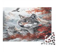 Forest Wolf Pack 1000 Piece Jigsaw Puzzle Paper Puzzle Game for Adults Autumn Nature Scene Relaxing Focus Home Decor 38x26cm/1000pcs
