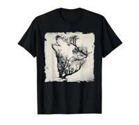 Forest Wolf Silhouette Tree Branch Nature Wildlife Art Value Graphic T-Shirt, Men, Black, L