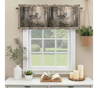 Forest Wolf Valances for Windows, Country Jungle Animal Tree Leaf Flowers Landscape Rod Pocket Valance Short Window Treatments Curtains for Kitchen Bathroom Bedroom Decor, 42 x 18 Inches