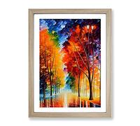 Forest Woodland In Colour No.5 Framed Print | A3 Oak Framed Wall Art | Ready to Hang | Modern Landscape Picture | Living Room Bedroom Lounge Office