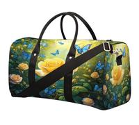 Forest Yellow Rose Butterfly Sports Tote Gym Bag for Men & Women, Water Resistant Foldable Travel Duffel Bag, Lightweight Carry-On Weekender Overnight Bag for Workout Hospital