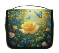 Forest Yellow Rose Butterfly Travel Toiletry Bag with Hanging Hook, Waterproof Hanging Makeup Organizer Portable Cosmetic Bag for Women & Men Travel Essentials Accessories