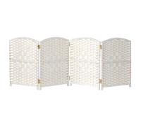 forestalk 4 Panel Room Divider Screen White Foldable Privacy Partition Woven Plant Fiber Handmade Portable Space Separator Hinged Freestanding Wall for Home Office Living Room Decor 120x40 Cm