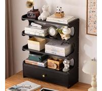 forestalk Bamboo Desktop Bookshelf Organizer with Drawer, 3-Tier Countertop Storage Display Shelves for Books and Office Supplies, Home Office and Study Use