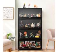 forestalk Display Cabinet for Collection, Floor Standing Clear Showcase, Curio Display Case with Natural Bamboo Frame, Dustproof Design for Living Room and Book Storage