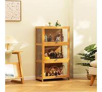 forestalk Display Cabinet for Collection, Floor Standing Clear Showcase, Curio Display Case with Natural Bamboo Frame, Dustproof Design for Living Room and Book Storage