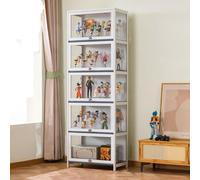 forestalk Display Cabinet for Collection, Floor Standing Clear Showcase, Curio Display Case with Natural Bamboo Frame, Dustproof Design for Living Room and Book Storage
