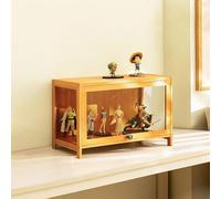 forestalk Display Cabinet for Collection, Floor Standing Clear Showcase, Curio Display Case with Natural Bamboo Frame, Dustproof Design for Living Room and Book Storage