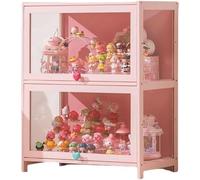 forestalk Display Cabinet for Collection, Floor Standing Clear Showcase, Curio Display Case with Natural Bamboo Frame, Dustproof Design for Living Room and Book Storage