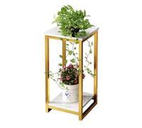 forestalk Heavy Duty Tall Plant Stand Indoor, 2-Tier Metal Plant Pedestal Rack, Layered Corner Shelves, Square Plant Table for Home and Office, Stylish Gold Finish