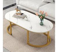 forestalk Modern Oval Coffee Table With Gold Metal Frame Bedroom Living Room Table Center Table Cocktail Table Oval Side Table Small Apartment Home Furniture(Size:120 * 60 * 45cm,Color:White)
