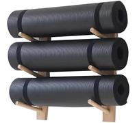 forestalk Yoga Mat Wall Rack, Multi-Tier Hanging Storage for Yoga Mats and Foam Rollers, Durable Wooden Design for Home Workout Equipment