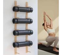 forestalk Yoga Mat Wall Rack, Multi-Tier Hanging Storage for Yoga Mats and Foam Rollers, Durable Wooden Design for Home Workout Equipment