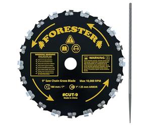FORESTER Brush Cutter Blades and File Set - Trimmer Chainsaw Tooth Saw Blade - for Trimming Trees, Cutting String, Underbrush, and More - 20 Tooth 9" Circular Brush Blade with 3/16" File