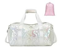 Forestfish Gym Bag with Shoes Compartment, Dance Bag Weekender Bags for Women Overnight Travel Lightweight Waterproof, White/Opulent Garden