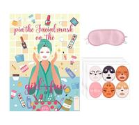 ForestM 27pcs Spa Party Games Set, Pin The Facial Mask on The Girl's Face with 24 Pcs Poster Stickers and Blindfold for Birthday Party Games, Spa Party Supplies, Makeup Party Decorations for Birthday